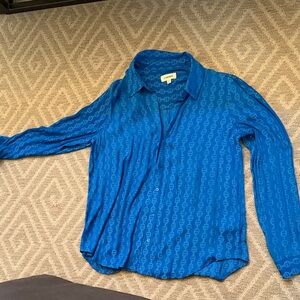 L'AGENCE Blue Chain-Print Silk Blouse